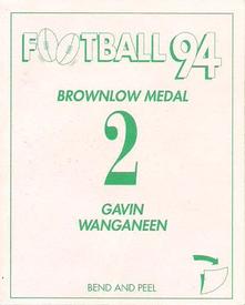 1994 Select AFL Stickers #2 Gavin Wanganeen Back